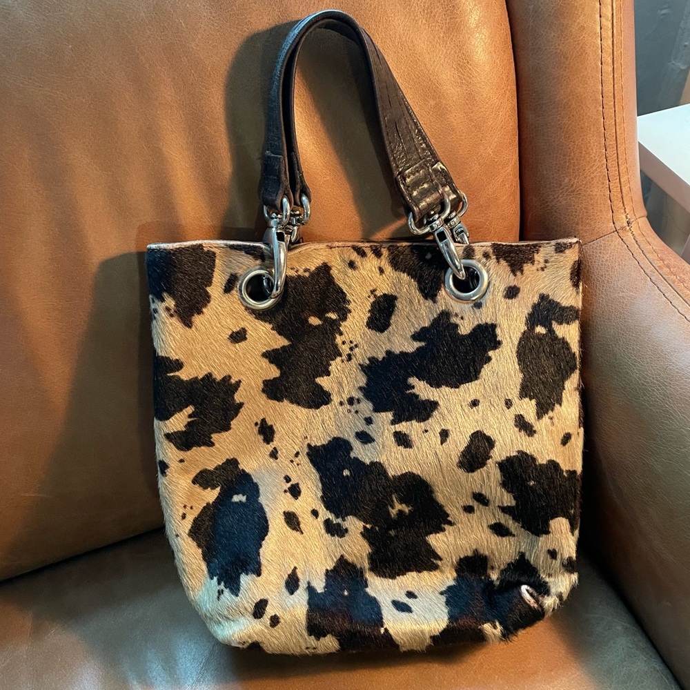 Maurizio Taiuti calf hair pony hair cow print hide tote made in Italy y2K